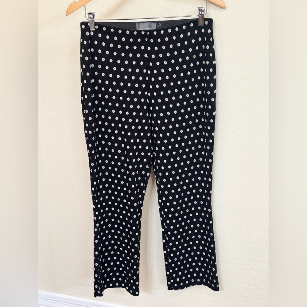 By Anthropologie Mikayla Cropped Flare Pants Black White Daisy Dot Size M